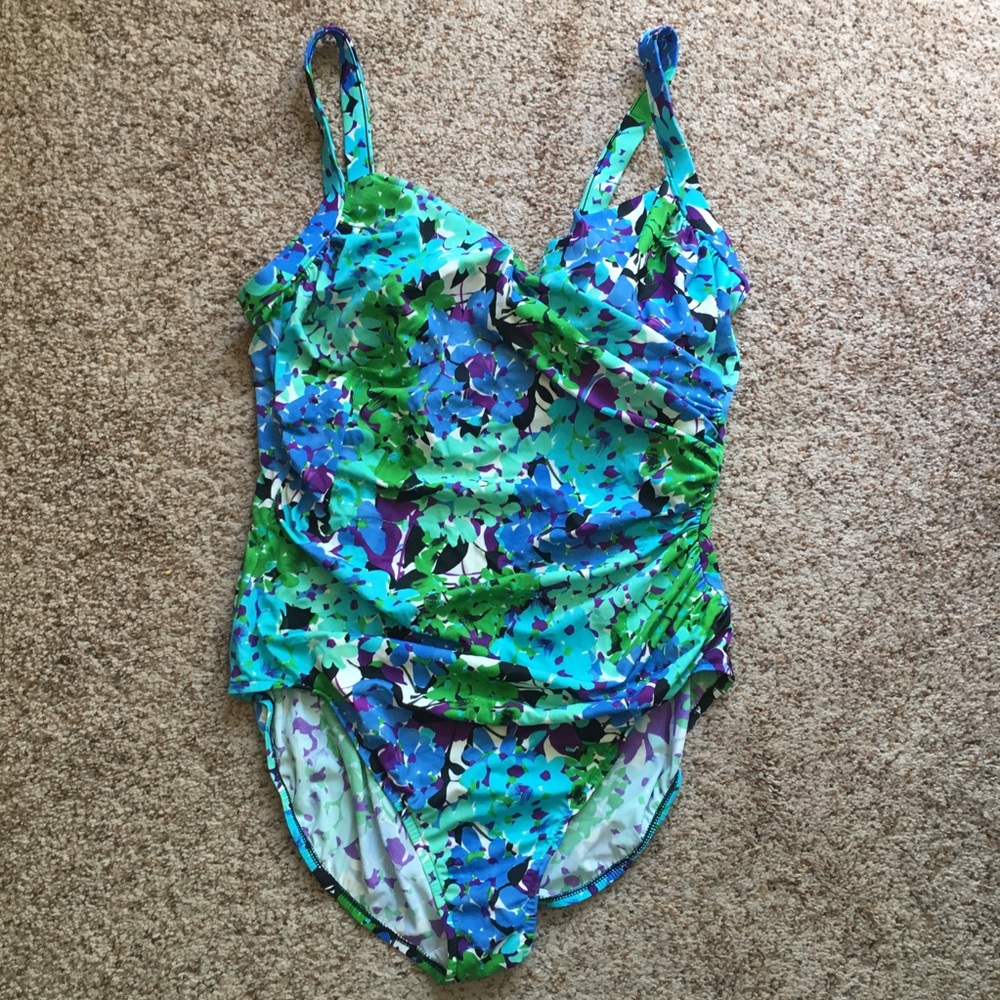 Blue-green swimsuit.